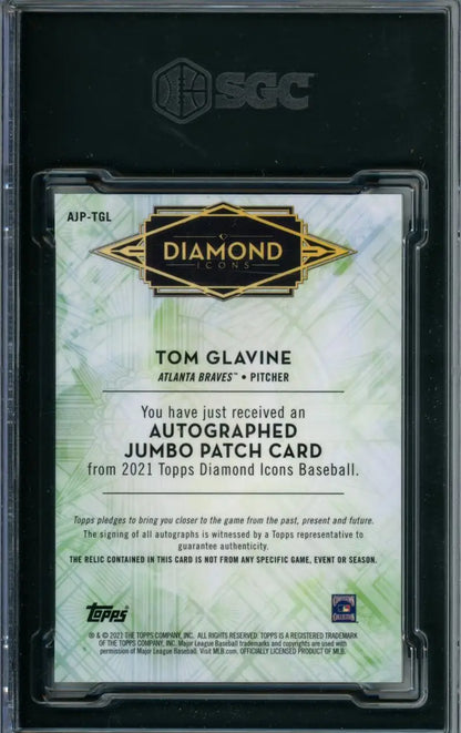 Tom Glavine autographed jumbo patch card from 2021 Topps Diamond Icons Jumbo series