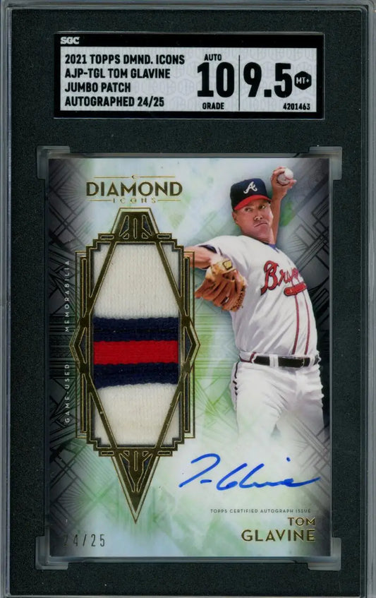 Tom Glavine autographed jumbo patch baseball card from Topps Diamond Icons Jumbo series