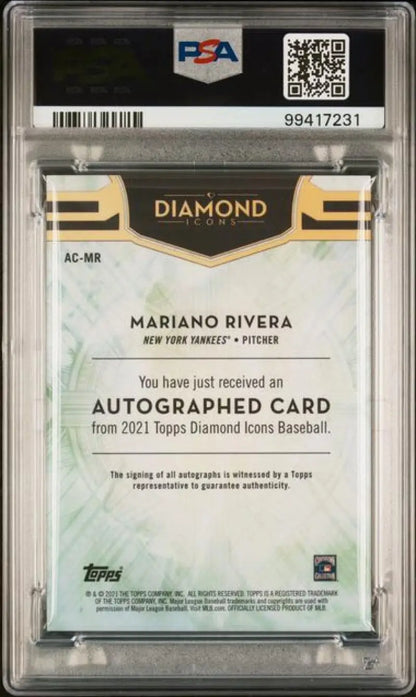 PSA-graded Mariano Rivera autographed baseball card in case from Topps Diamond Icons