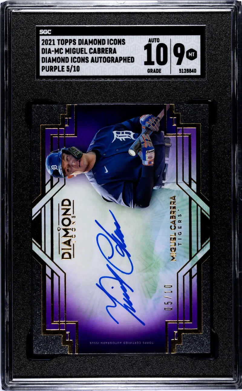 Graded Miguel Cabrera 2021 Topps Diamond Icons Purple Detroit Tigers Auto Baseball Card