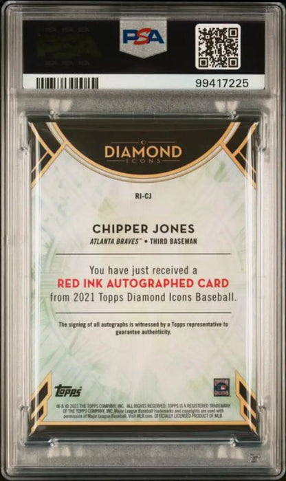 PSA-graded 2021 Topps Diamond Icons Red Ink Autographed Chipper Jones Baseball Card