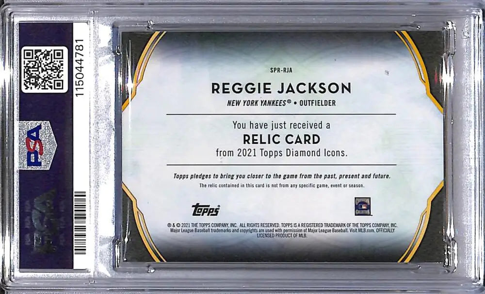 Reggie Jackson relic card from 2021 Topps Diamond Icons graded PSA 10 Yankees