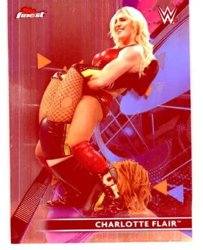 Original gloss 2021 Topps Finest Charlotte Flair trading card featuring her executing a move