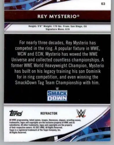 Rey Mysterio trading card from 2021 Topps Finest Refractor series, finest refractor card