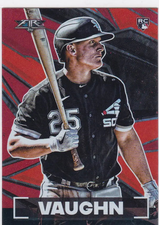 Baseball card of Andrew Vaughn, Chicago White Sox, wearing black uniform number 25