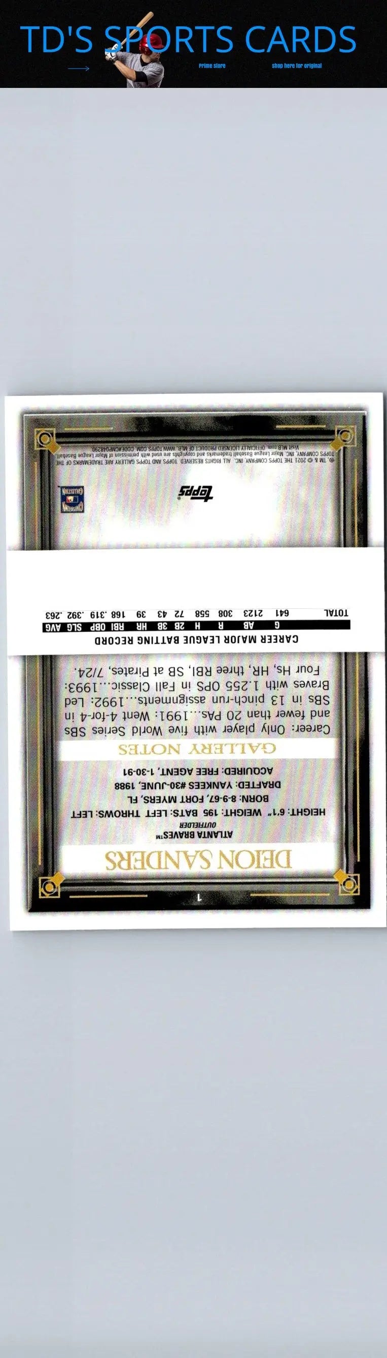 Deion Sanders baseball card from 2021 Topps Gallery trading cards collection
