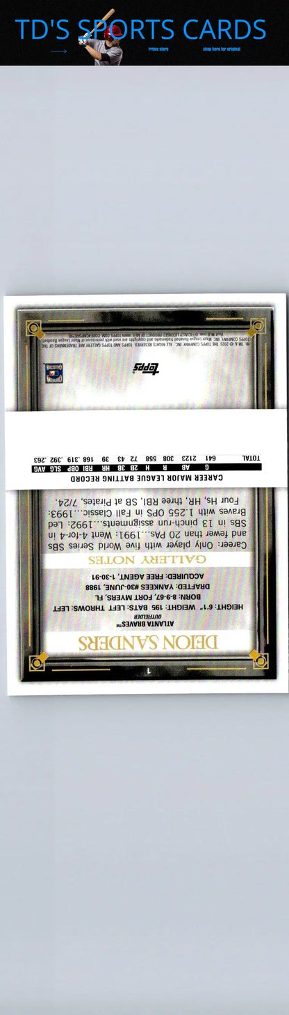 Deion Sanders baseball card from 2021 Topps Gallery trading cards collection