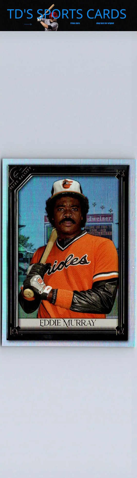 Framed Eddie Murray baseball card from 2021 Topps Gallery #19 Eddie Murray Rainbow Foil