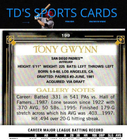 Tony Gwynn baseball card from 2021 Topps Gallery #199 trading cards collection