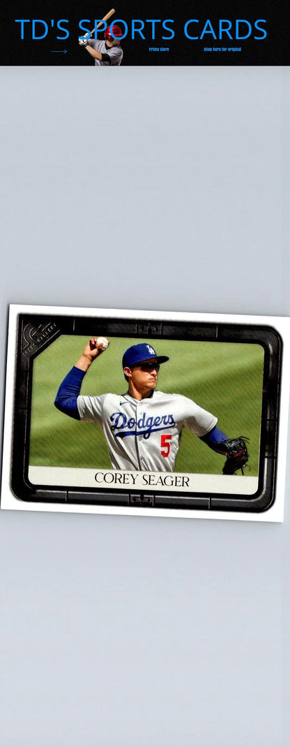 Corey Seager baseball card from 2021 Topps Gallery series displayed