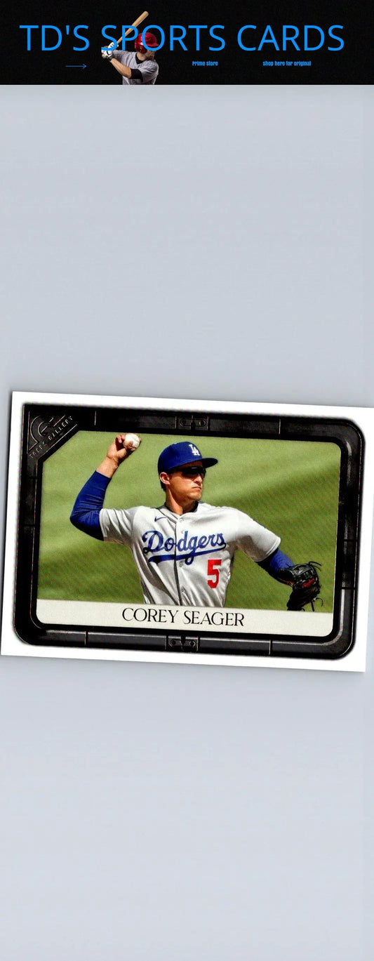 Corey Seager baseball card from 2021 Topps Gallery series displayed