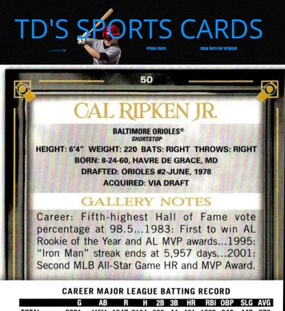 Cal Ripken Jr. baseball card from 2021 Topps Gallery trading cards collection