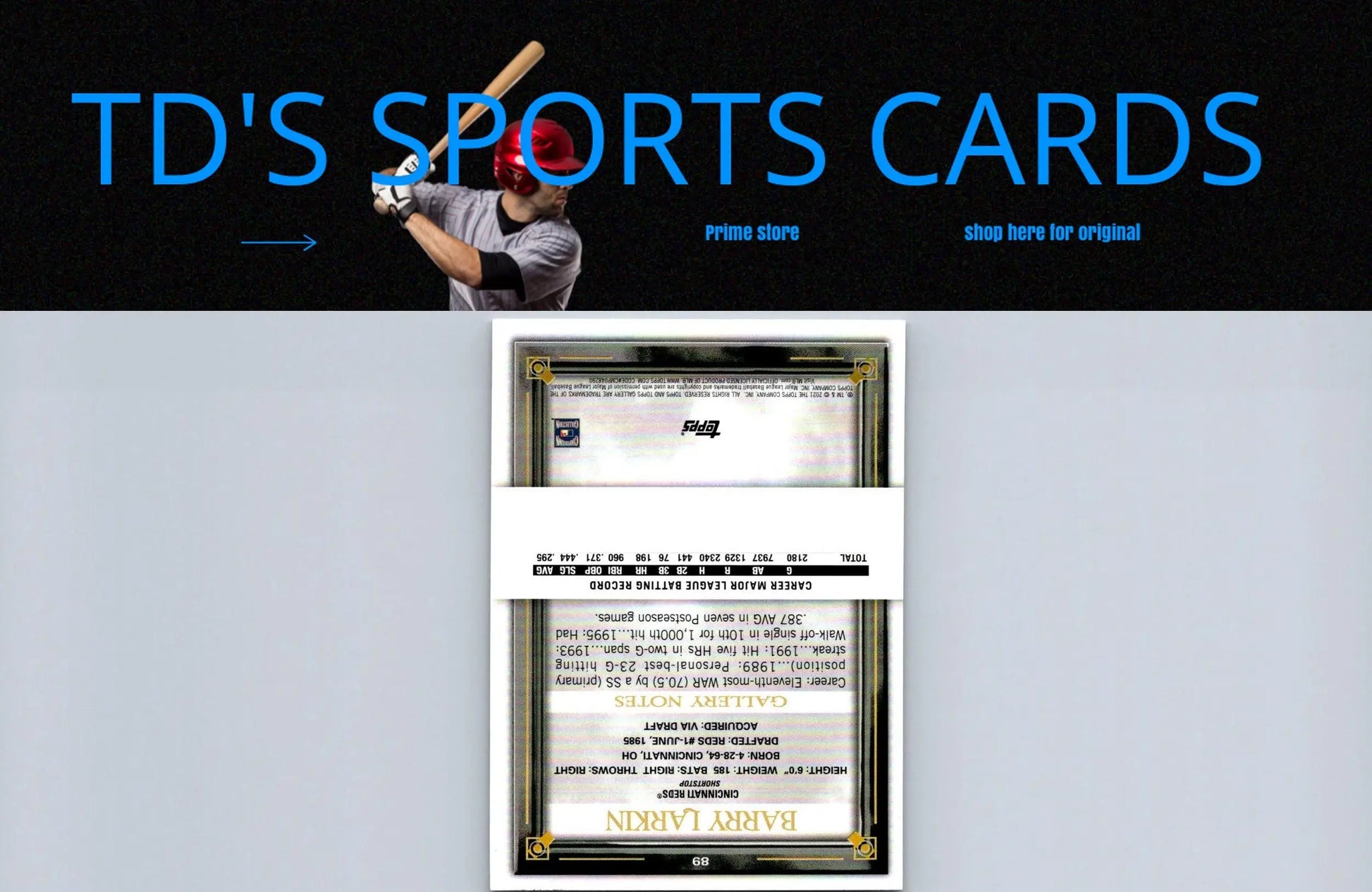 Barry Larkin baseball card featuring the 2021 Topps Gallery #89 Larkin Printer Proof