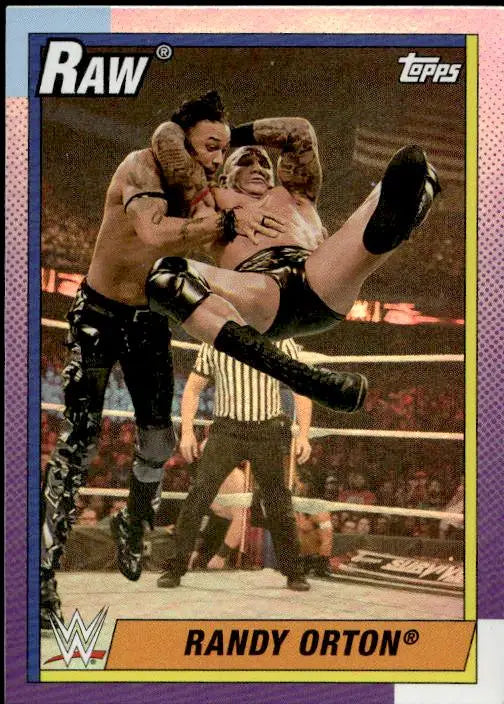 Wrestling trading card of Randy Orton from 2021 Topps Heritage WWE Rainbow Foil