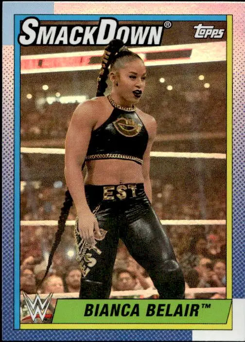 2021 Topps Heritage WWE Bianca Belair wrestling trading card with rainbow foil