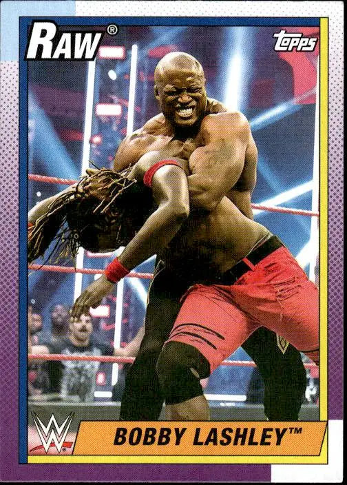 Bobby Lashley wrestling card from 2021 Topps Heritage WWE with Green parallel #/99