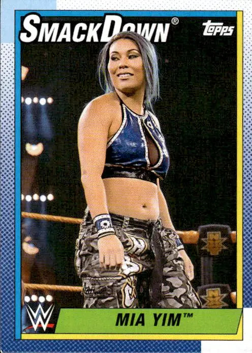 Mia Yim wrestling card from 2021 Topps Heritage WWE series