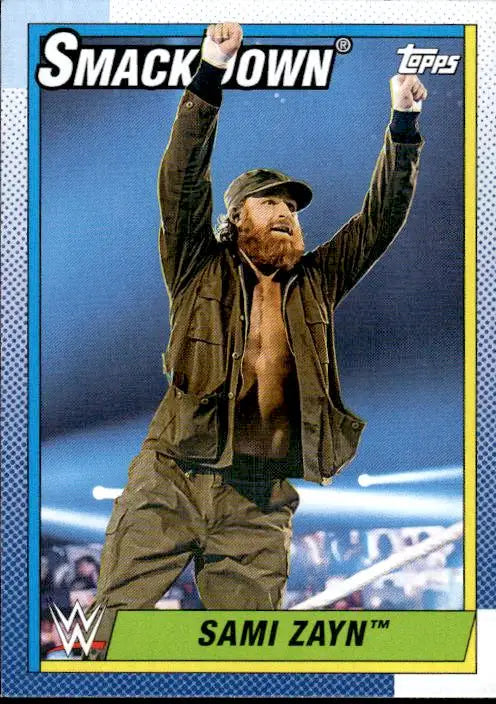 Sami Zayn wrestling card from 2021 Topps Heritage WWE collection
