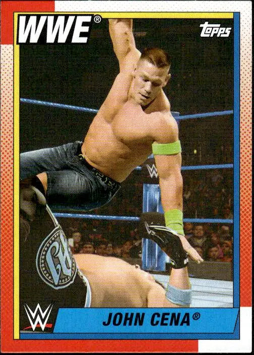John Cena wrestling card from 2021 Topps Heritage WWE Rainbow Foil collection