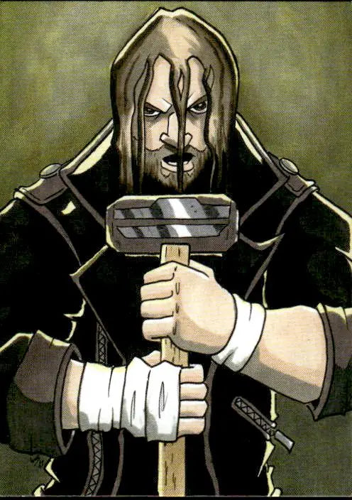 Dark-clad warrior holding sword in Topps Heritage WWE Ruthless Aggression Art Card