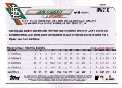 Baseball card featuring St. Louis Cardinals Jack Flaherty pitching statistics NM-MT condition