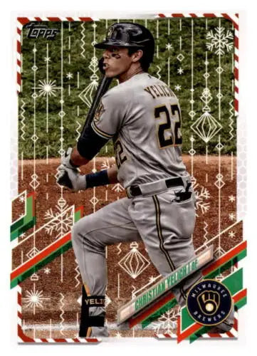 2021 Topps Holiday Mega Box HW61 Christian Yelich baseball card with original gloss