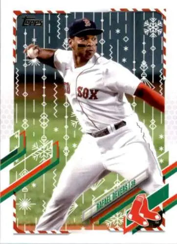 Rafael Devers baseball card from 2021 Topps Holiday Mega Box featuring original gloss