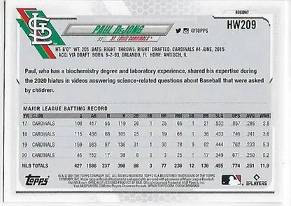 2021 Topps Holiday Mega Box Metallic Paul DeJong baseball card with original gloss