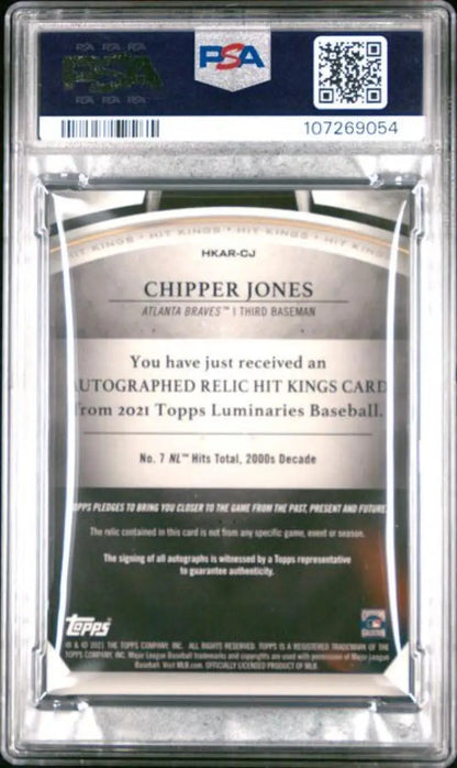 Graded Chipper Jones Atlanta Braves baseball card from 2021 Topps Luminaries Hit Kings series
