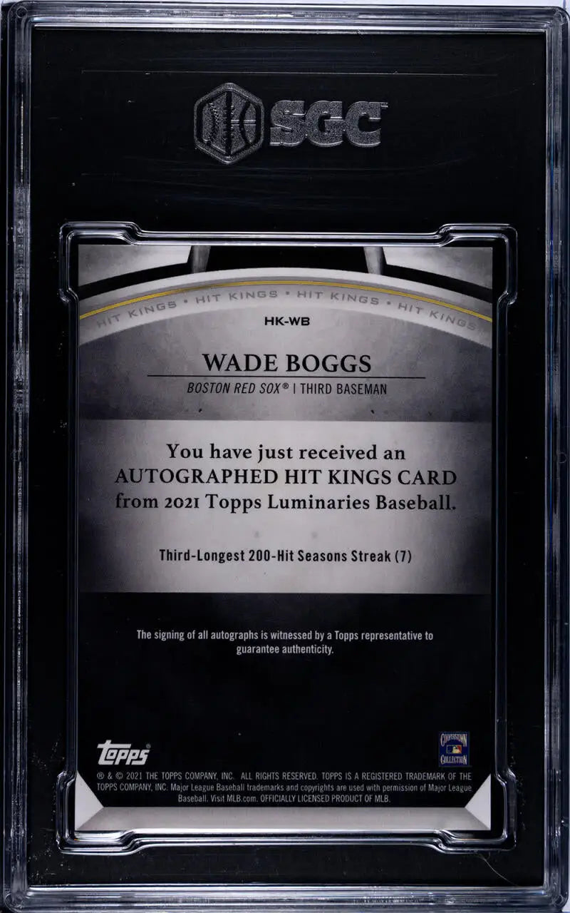 Back side of BGS-graded 2021 Topps Luminaries Wade Boggs Boston Red Sox baseball card