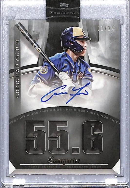 Christian Yelich autographed baseball card from Topps Luminaries Hit Kings series