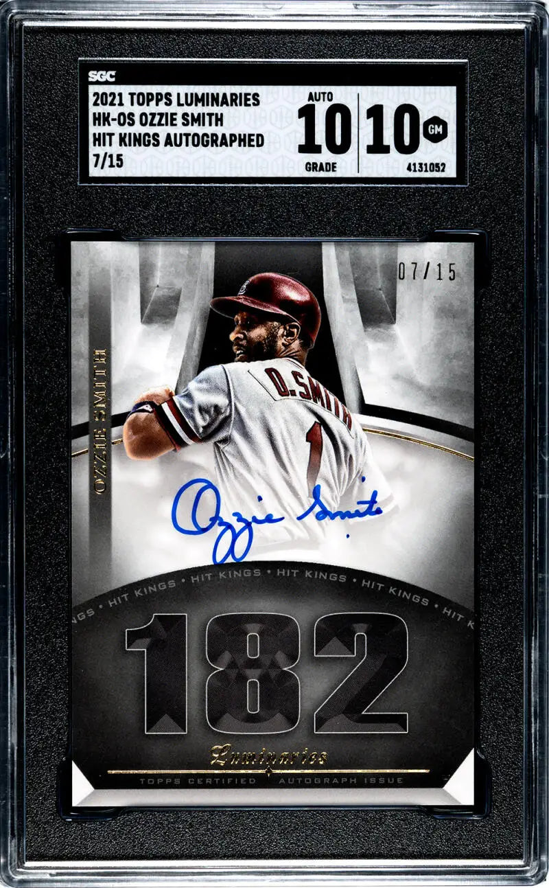 Graded 2021 Topps Luminaries Hit Kings Ozzie Smith Autographed Baseball Card #182