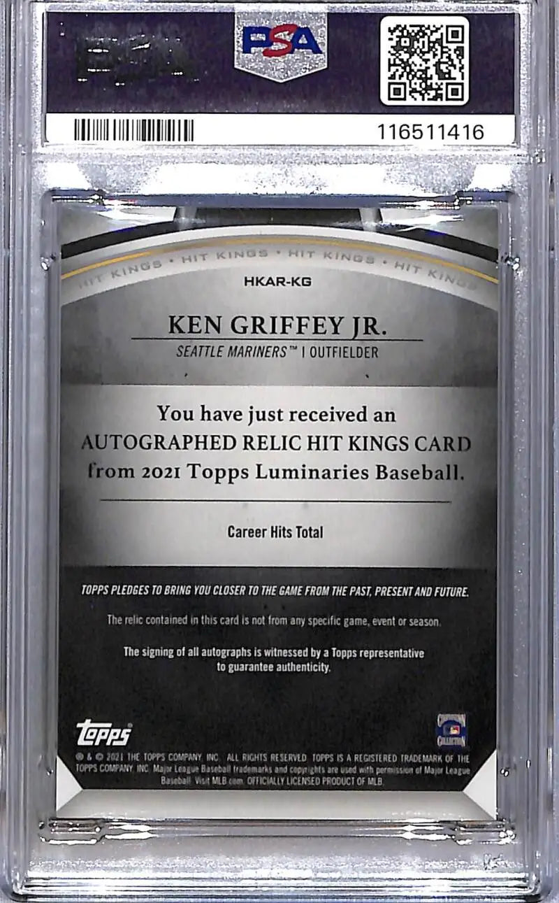 2021 Topps Luminaries Hit Kings #HKAR-KG Ken Griffey Jr. PSA 9 MINT MEM Auto 8/15 Seattle Mariners