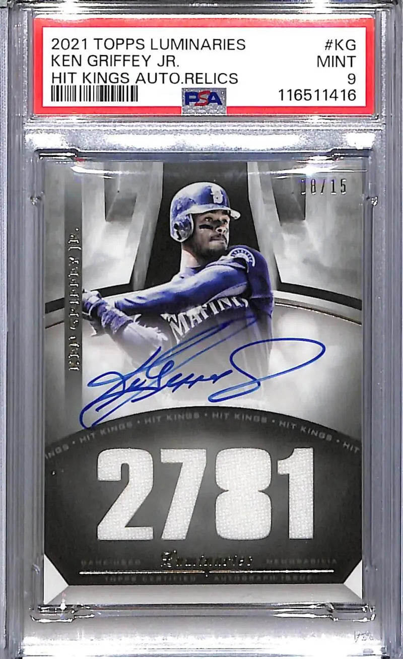 2021 Topps Luminaries Hit Kings #HKAR-KG Ken Griffey Jr. PSA 9 MINT MEM Auto 8/15 Seattle Mariners