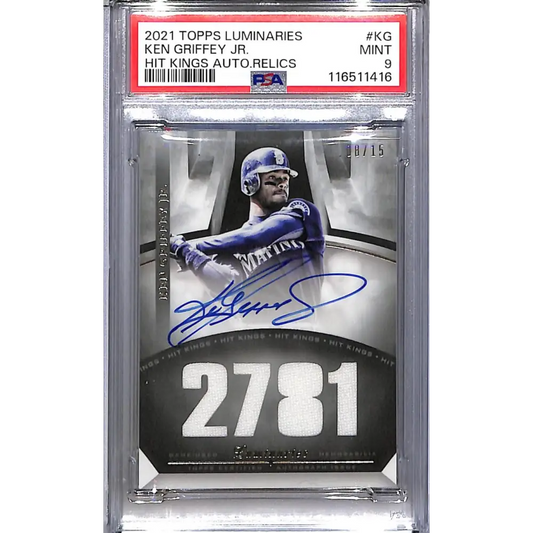 2021 Topps Luminaries Hit Kings #HKAR-KG Ken Griffey Jr. PSA 9 MINT MEM Auto 8/15 Seattle Mariners
