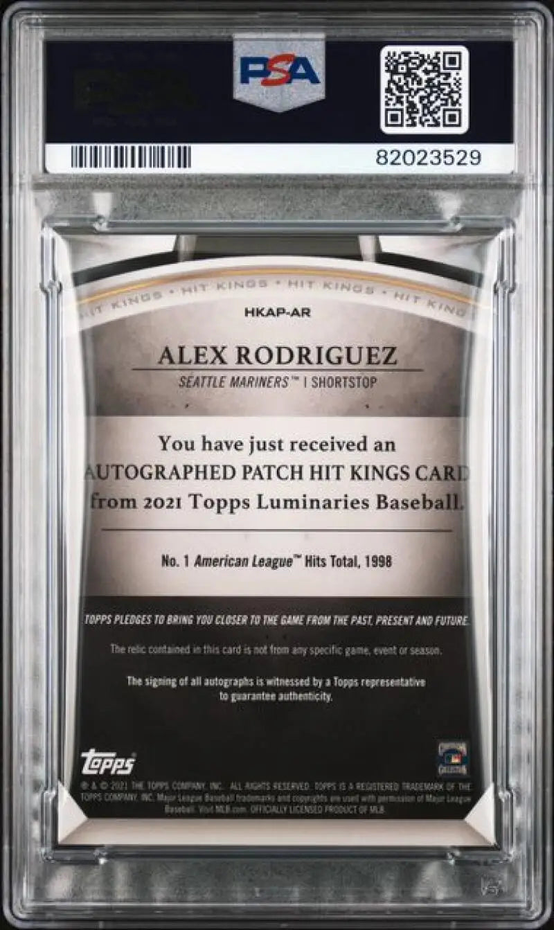 PSA-graded Alex Rodriguez baseball card with autograph redemption from 2021 Topps Luminaries