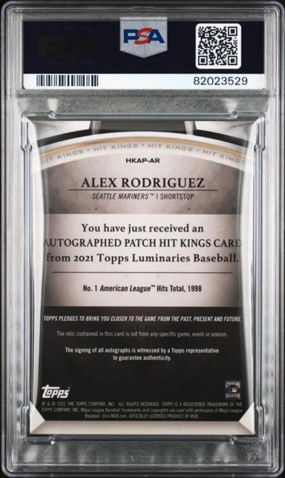 PSA-graded Alex Rodriguez baseball card with autograph redemption from 2021 Topps Luminaries