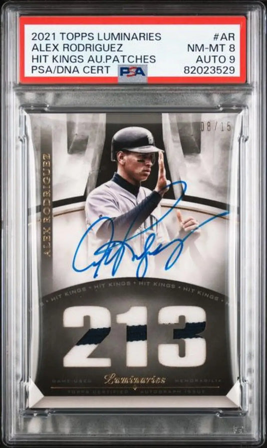 PSA-graded 2021 Topps Luminaries Alex Rodriguez Seattle Mariners baseball card with auto
