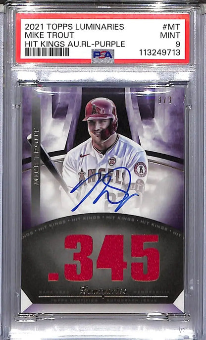 Mike Trout autographed baseball card from Topps Luminaries Hit Kings Purple series