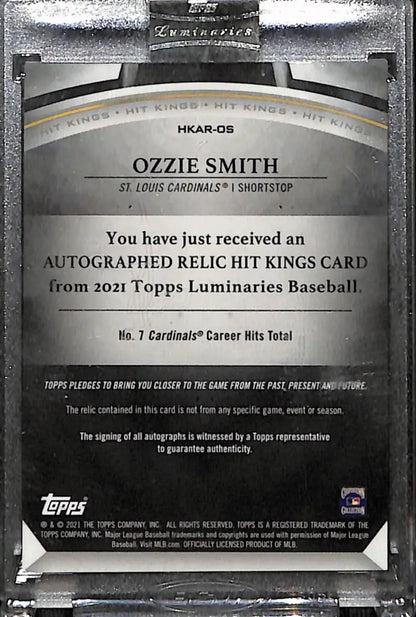 Topps Luminaries Hit Kings notification slip for Ozzie Smith autographed relic card