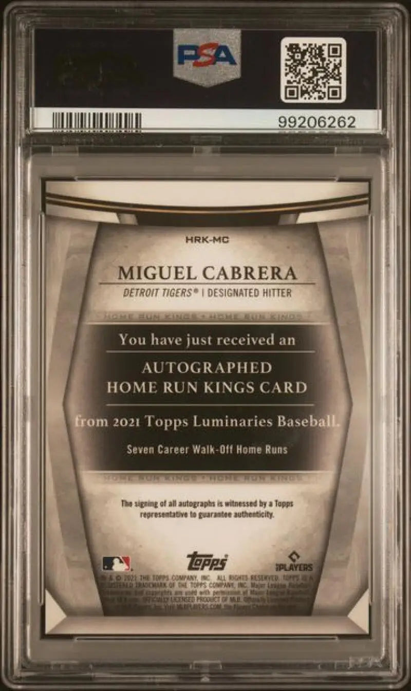PSA-graded Miguel Cabrera Home Run Kings card back with GEM MINT details