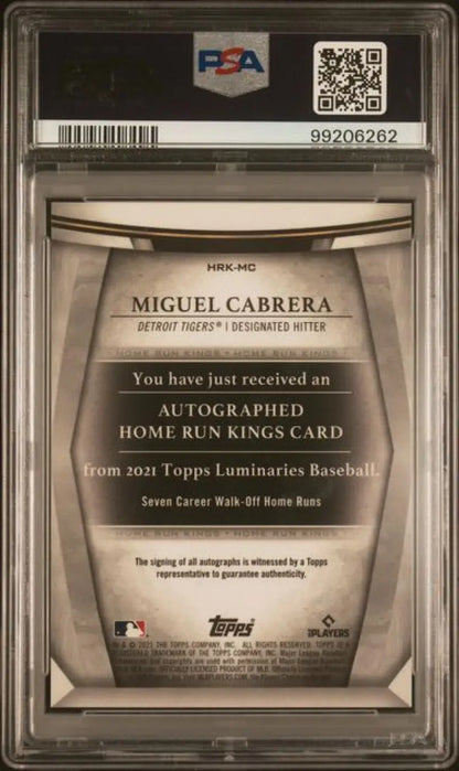 PSA-graded Miguel Cabrera Home Run Kings card back with GEM MINT details