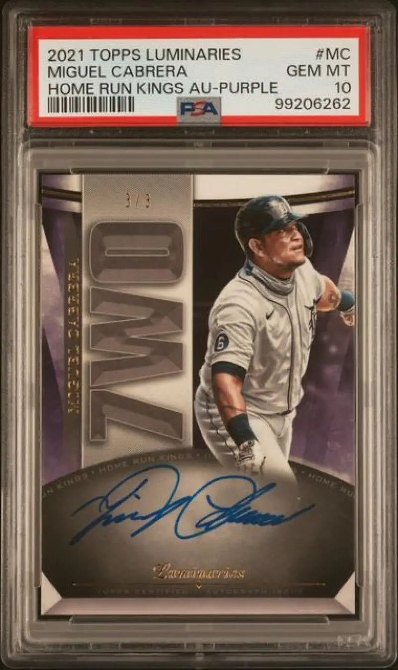 PSA 10 GEM MINT Miguel Cabrera autographed baseball card in gray Detroit Tigers uniform