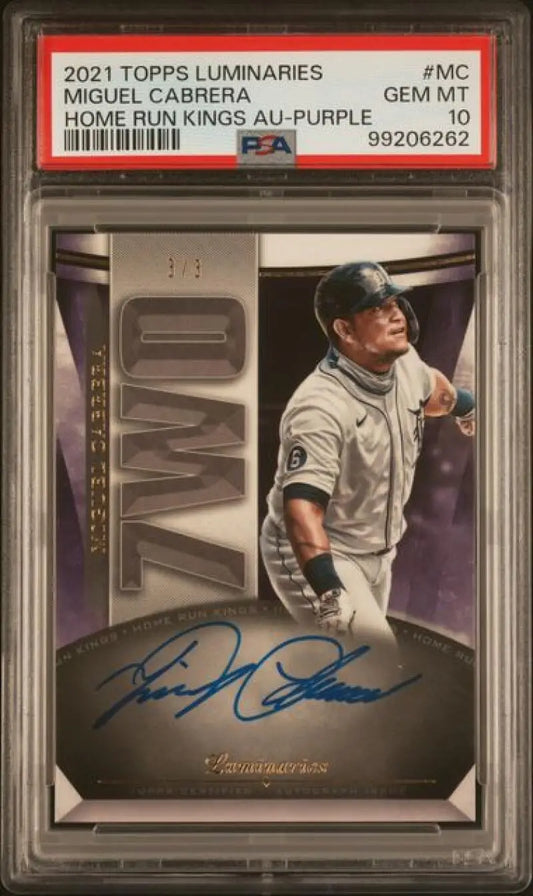 PSA 10 GEM MINT Miguel Cabrera autographed baseball card in gray Detroit Tigers uniform