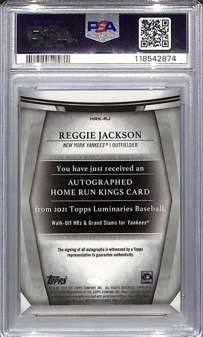 Reggie Jackson autographed baseball card from 2021 Topps Luminaries Home set, PSA 10
