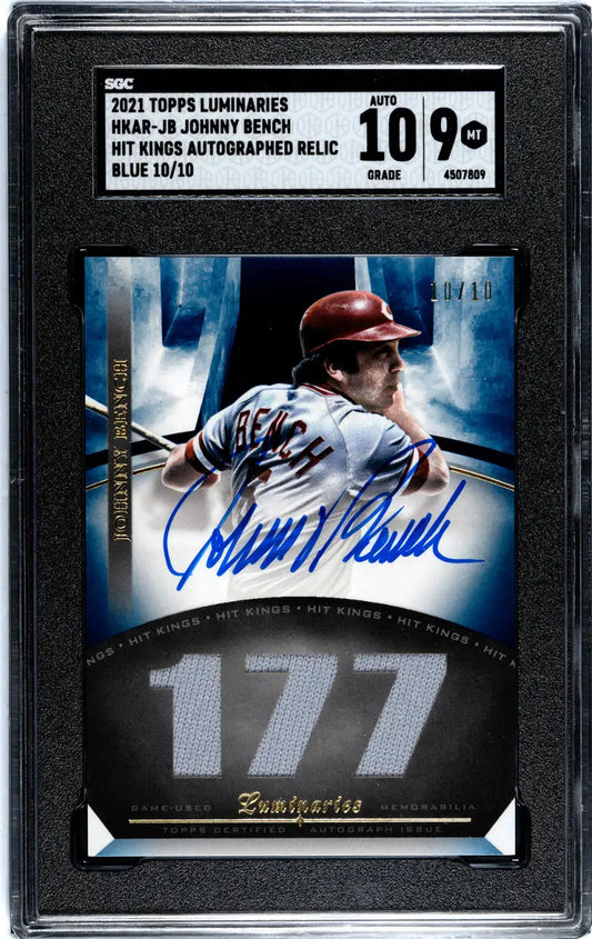 Graded Johnny Bench autographed baseball card from 2021 Topps Luminaries with SGC 9 Mint