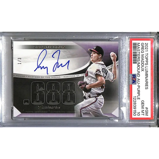 2021 Topps Luminaries Masters of the Mound #MOM-GM Greg Maddux PSA 10 GEM MINT Auto 1/3 Atlanta Braves