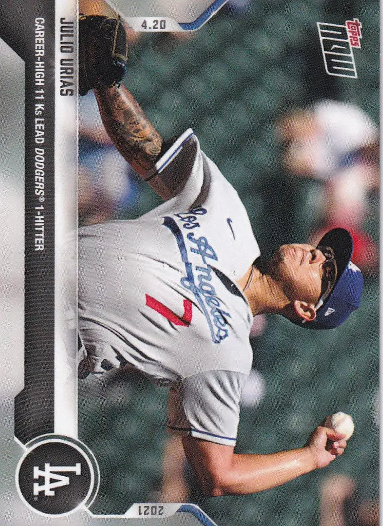 Julio Urias pitching in Los Angeles Dodgers uniform for 2021 TOPPS NOW card
