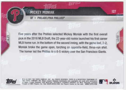 Baseball trading card of Mickey Moniak- Philadelphia Phillies 2021 TOPPS NOW #107