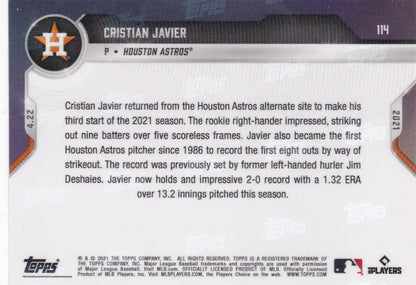 Cristian Javier baseball card from 2021 Topps Now for Houston Astros collectors